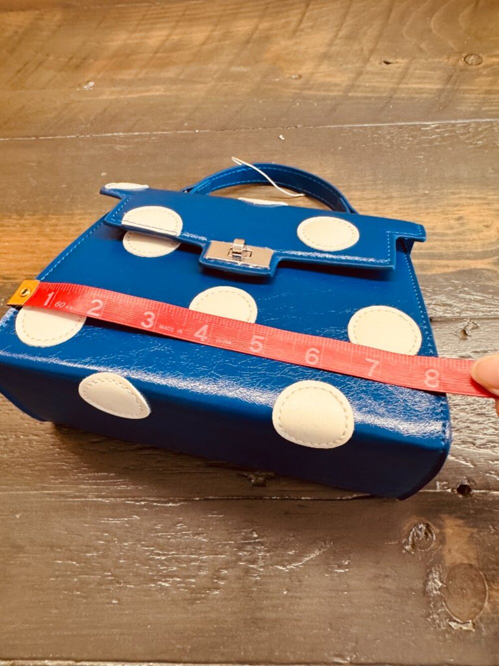 NWOT Melie Bianco Maisel Top-Handle Bag in Blue with White Dots - Picture 9 of 11